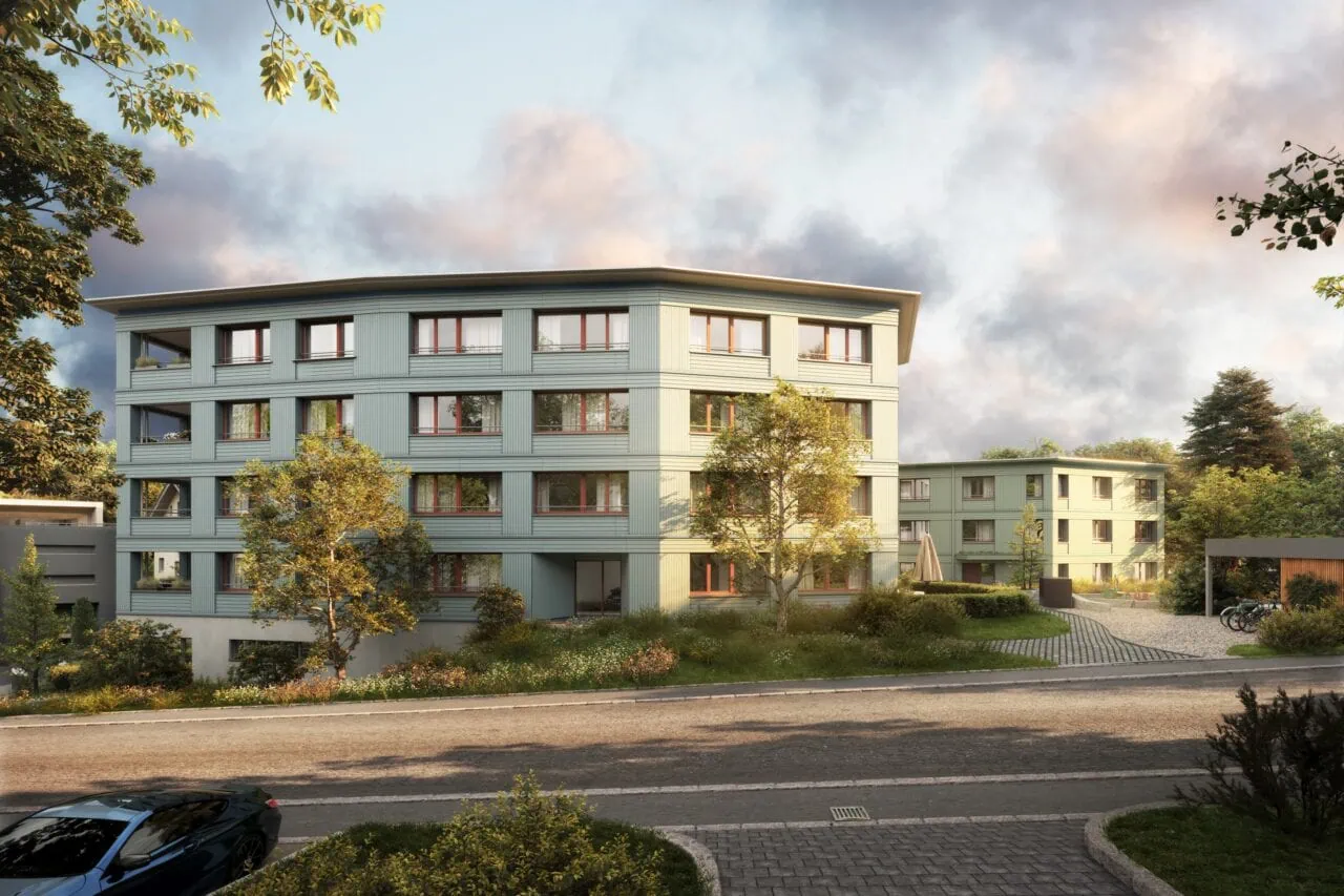 Architektur Visualisierung für das Neubauprojekt "Udligenswil Mitte" in der Schweiz. Produziert von smpl, einer der führenden 3D-Agenturen in Deutschland.